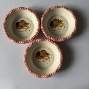 The Pioneer Woman Sweet Romance Mini Ceramic Pie Pan Pink Cowboy Hat, Lot of 3